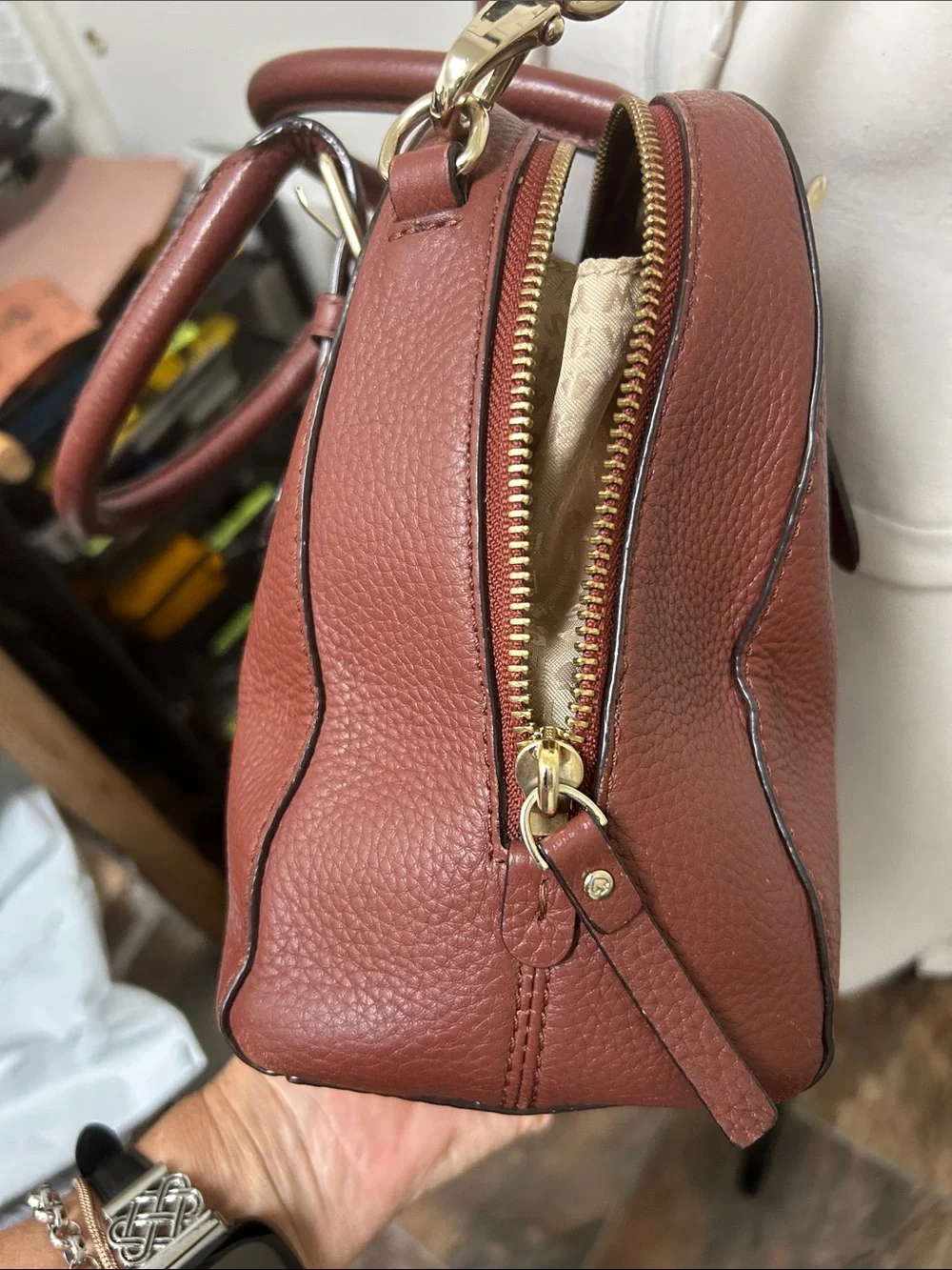 kate spade Pebbled Leather Satchel in Rust
